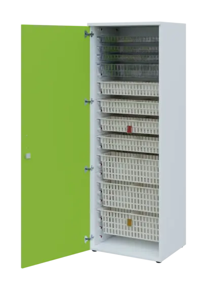 EUROMEDICA D - 66 skříň léková boxová, 1-dveřová, levá, 1950x660x535, korpus bílý, dvířka jarní zeleň